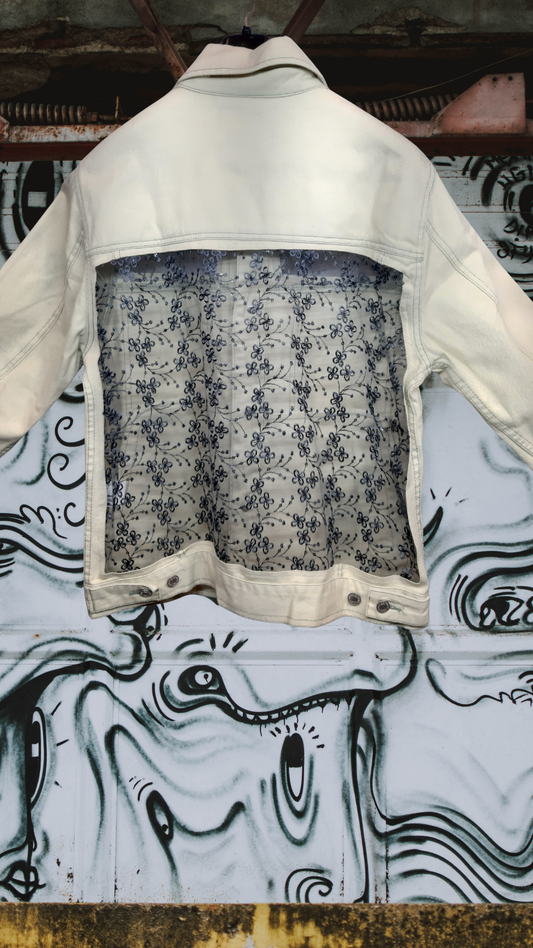 💛✨Golden Aura – Mustard Denim Jacket with Embroidered Net Detailing