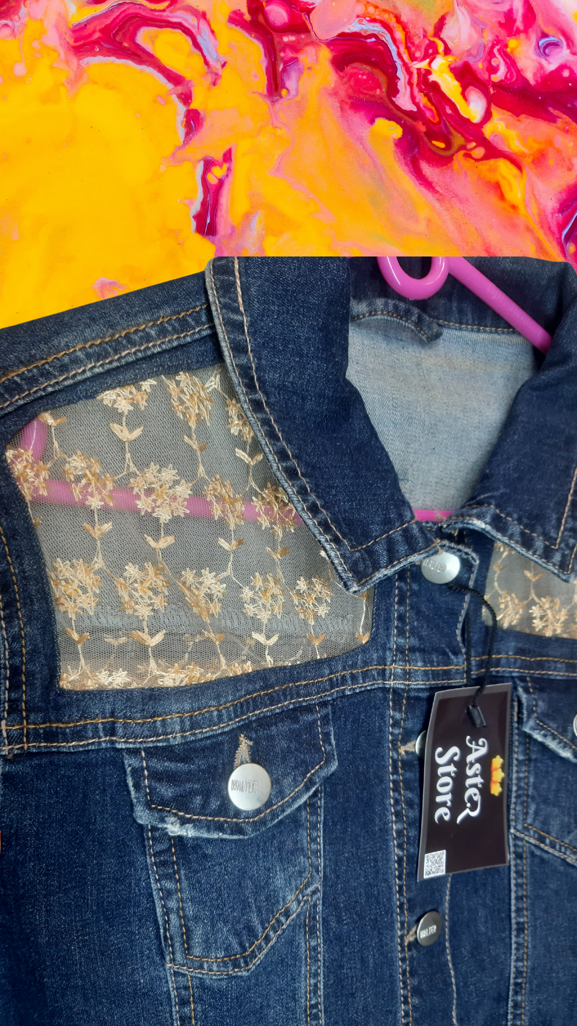 🌙Midnight Classic – Dark Blue Denim Jacket with Beige Thread Detailing