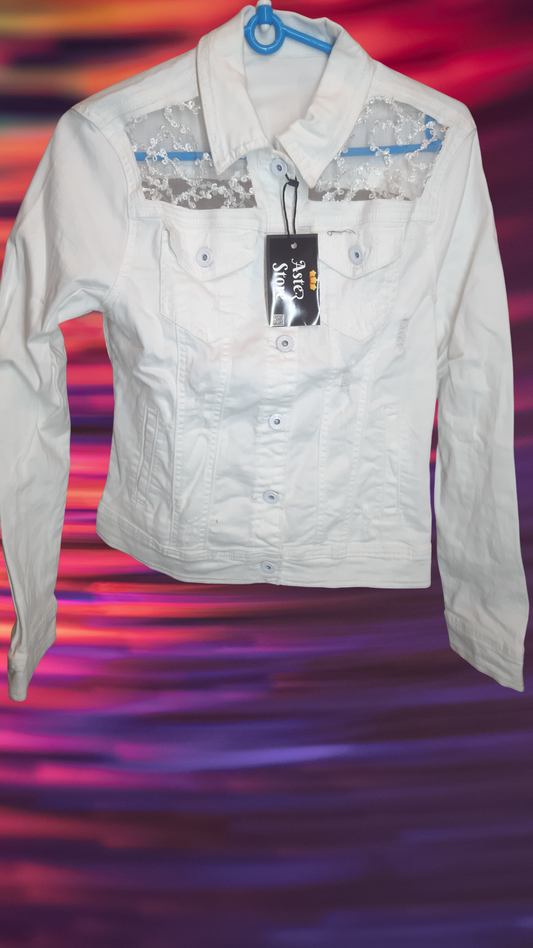 🤍 Moonlight Aura – White Embroidered Denim Jacket