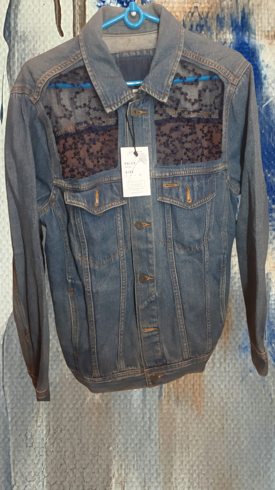 💙Midnight Tide – Dark Blue Denim Jacket with Blue Thread Embroidery on Net Fabric