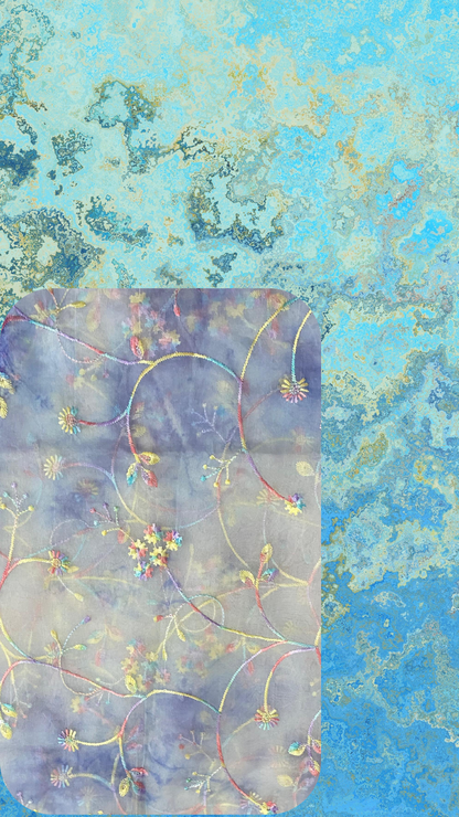 🤍🌼Enchanted Ivory – White Denim Jacket with Colorful Floral & Leaf Embroidery on Net Fabric