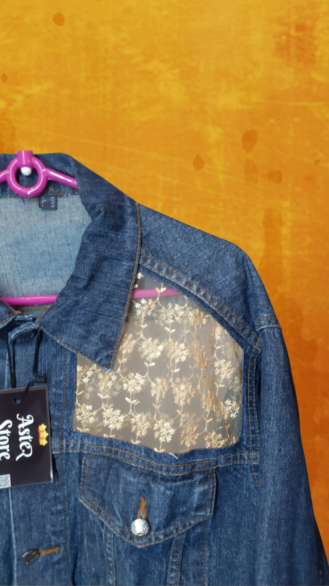 🌙Midnight Classic – Dark Blue Denim Jacket with Beige Thread Detailing