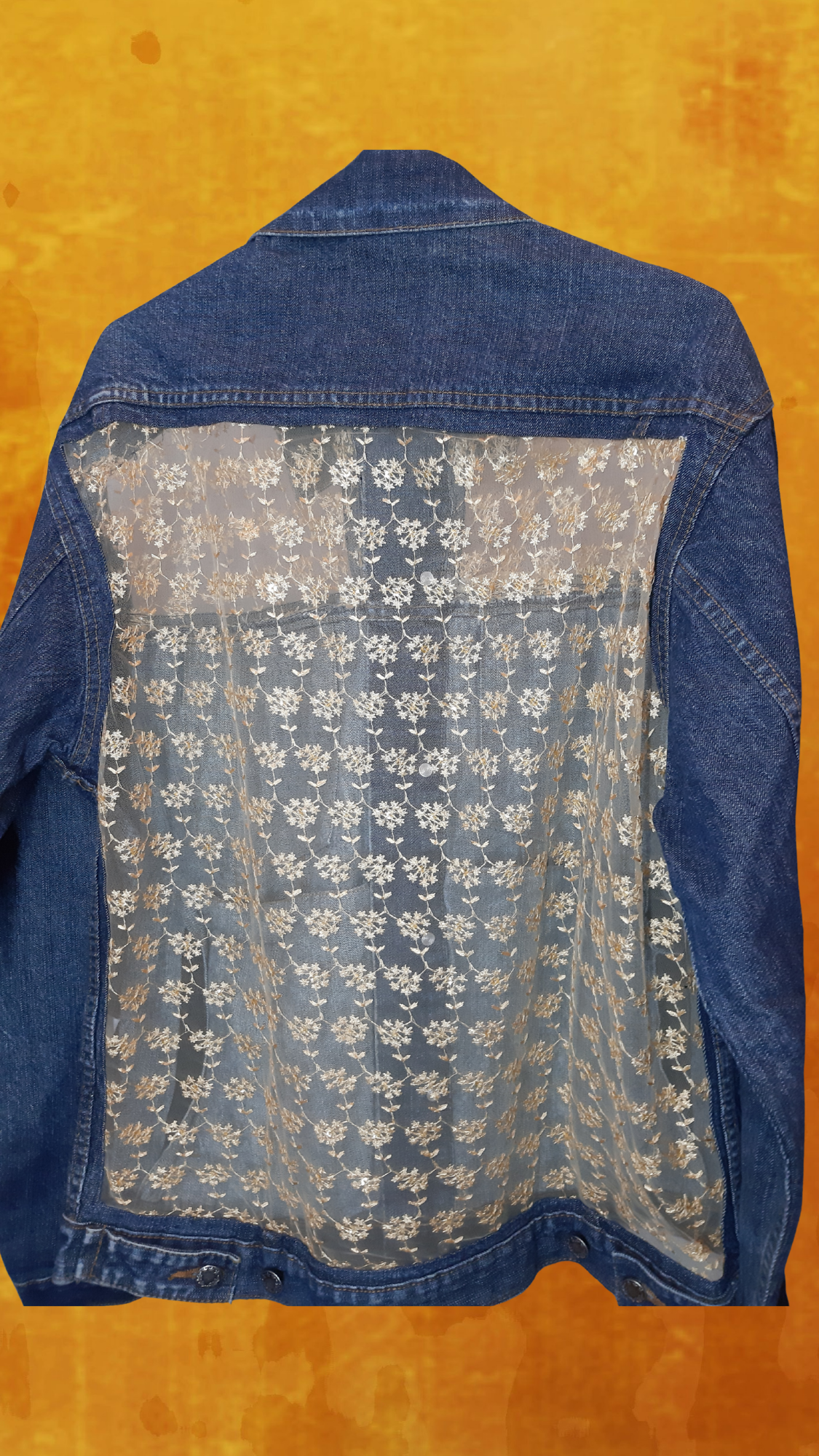 🌙Midnight Classic – Dark Blue Denim Jacket with Beige Thread Detailing