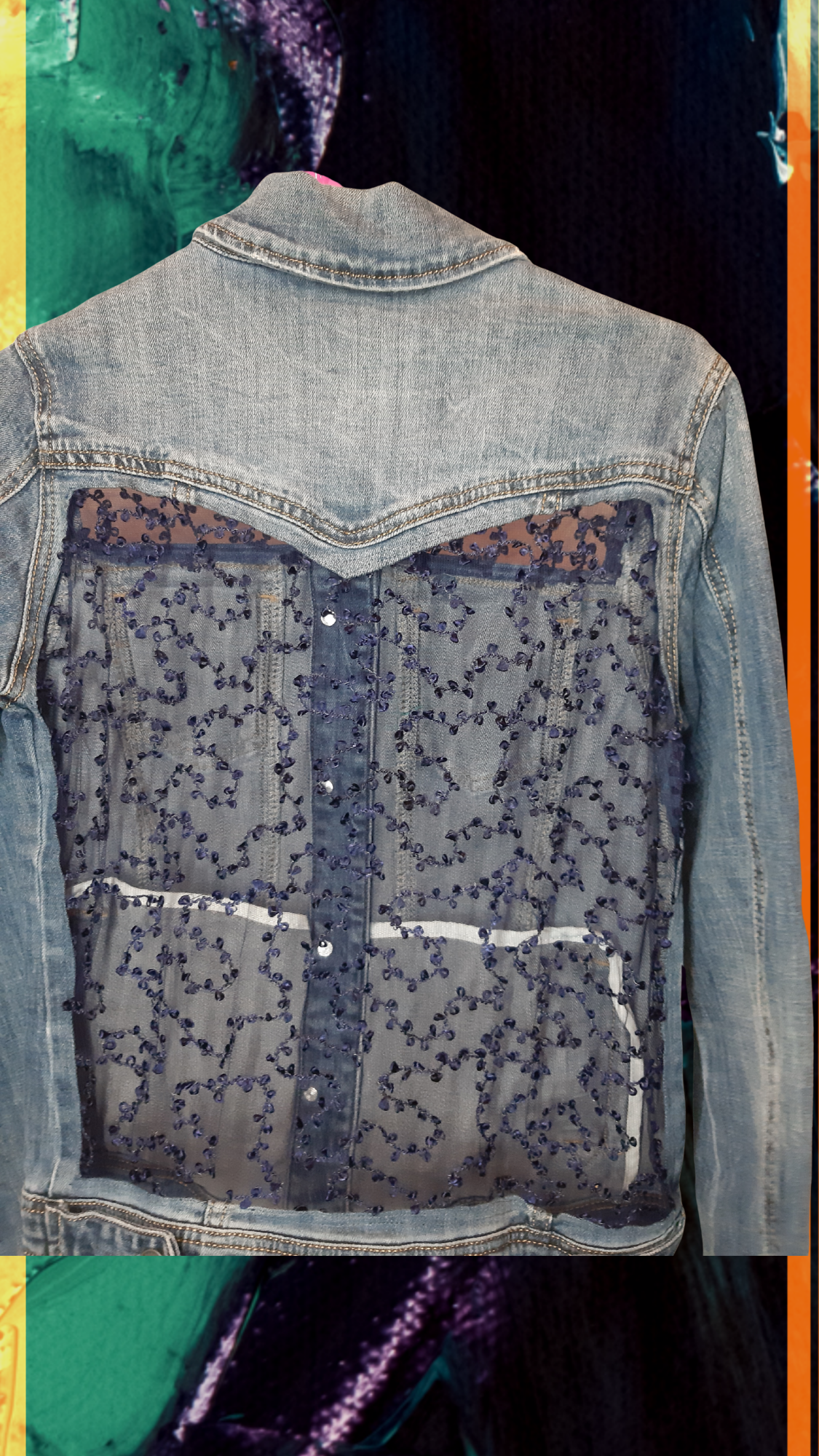 💙Midnight Tide – Dark Blue Denim Jacket with Blue Thread Embroidery on Net Fabric