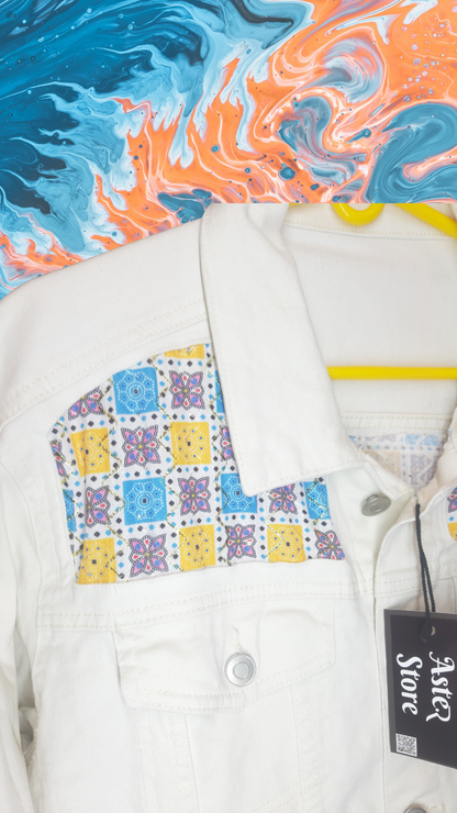 Urban Canvas – White Denim Jacket with Colorful Back Print
