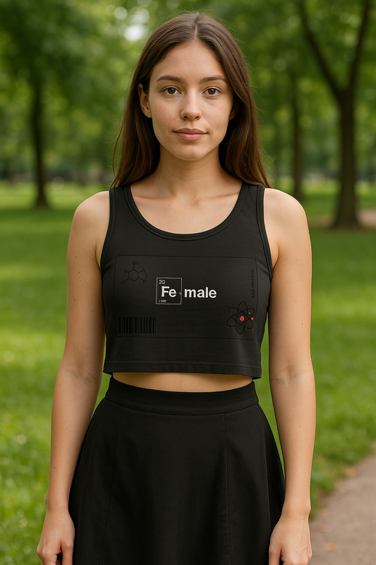 "Fe-male Element Graphic Crop Top – Science-Inspired Feminine Power Tee"