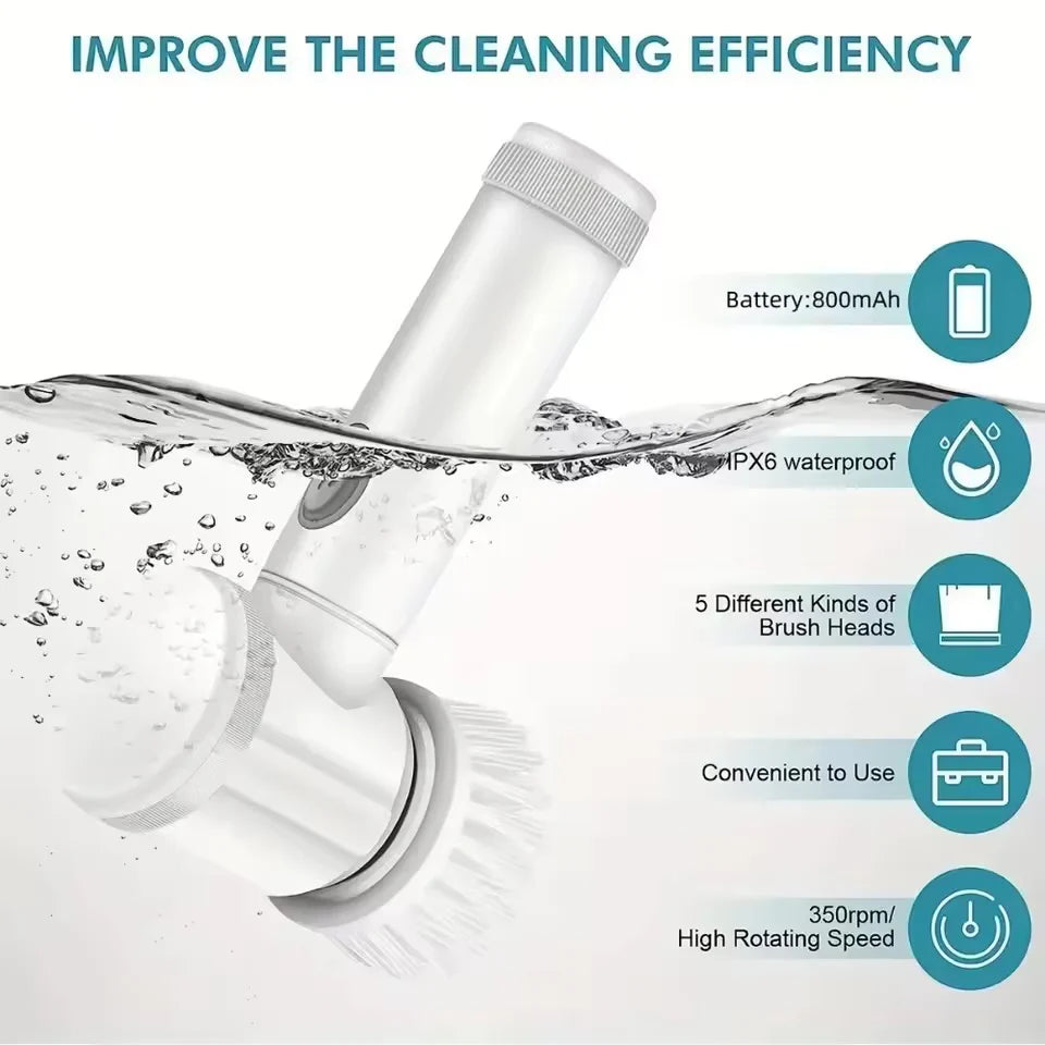 ✨ 5-in-1 Electric Spin Scrubber | Powerful Cordless Cleaning Brush for Bathroom, Kitchen & More!
