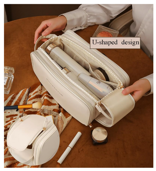 Three-Layer Double Zipper U-Shaped Design Cosmetic Bag