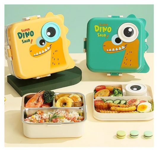 Multi Compartment Eye Design Stainless Steel Lunch Box with Spoon Cup