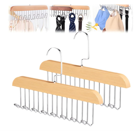 Multifunctional Non-Slip Storage Hangers with 8 Hooks  360 Degree Swivel Wooden Belt Hanger for Home Closet Clothing Storage Organization