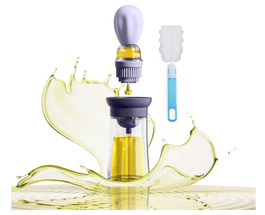 Glass Oil Dispenser with Brush, 2 in 1 Design, Dropper Measuring Bottle for Healthy Cooking Baking Pastry Grilling BBQ , 180ML