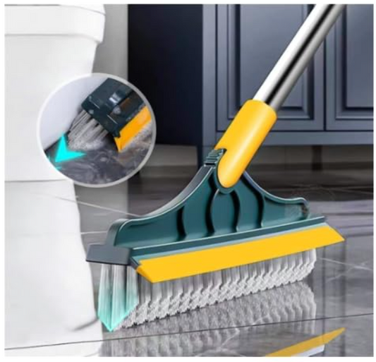 Bathroom Cleaning Brush with Wiper 2 in 1 Tiles Cleaning Brush Floor Scrub Bathroom Brush with Long Handle 120° Rotate Bathroom Floor Cleaning Brush (2 in 1 Cleaning Brush)