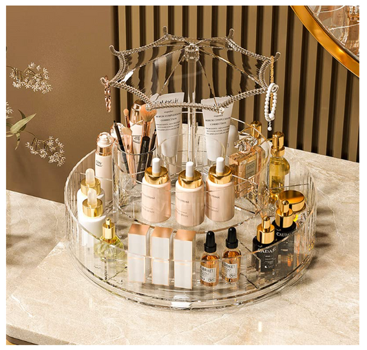 1pc Large Capacity Transparent Spinning Makeup Organizer with Umbrella Design - Perfect for Storing Lipstick and Skin Care Products in Your Bedroom or Dressing Table