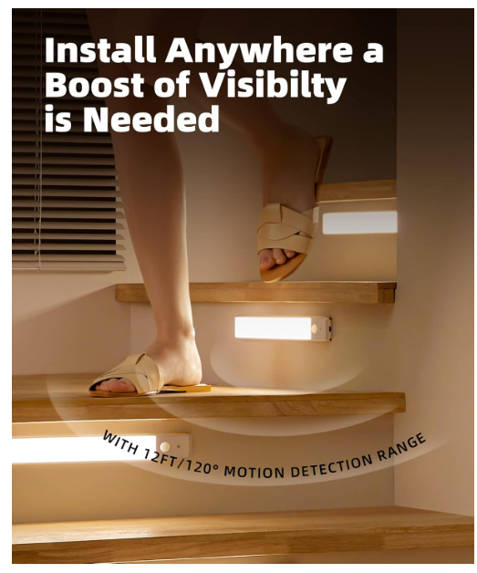 Rechargeable Motion Sensor Under Cabinet Light for Kitchen, Wardrobe, Stairs, Bedroom, Hallway