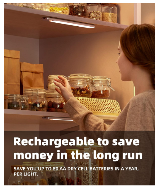 Rechargeable Motion Sensor Under Cabinet Light for Kitchen, Wardrobe, Stairs, Bedroom, Hallway