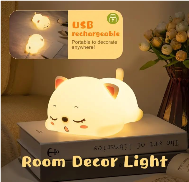 Cute Snoring Cat Night Lamp Color Changing LED Rechargeable