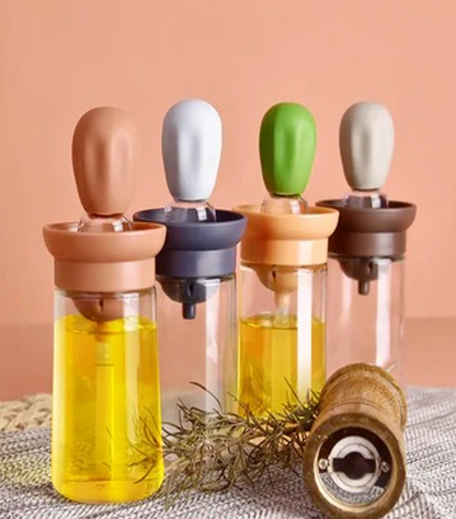 Glass Oil Dispenser with Brush, 2 in 1 Design, Dropper Measuring Bottle for Healthy Cooking Baking Pastry Grilling BBQ , 180ML