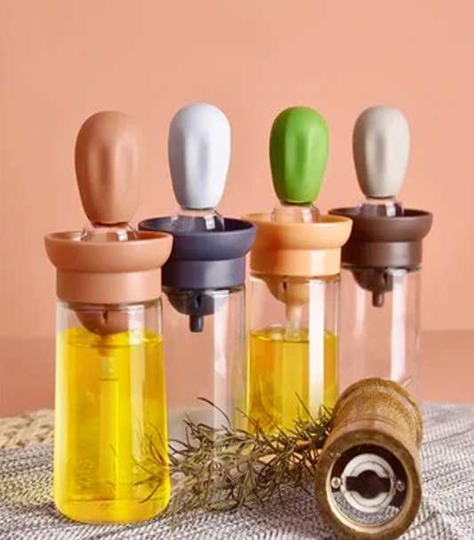 Glass Oil Dispenser with Brush, 2 in 1 Design, Dropper Measuring Bottle for Healthy Cooking Baking Pastry Grilling BBQ , 180ML