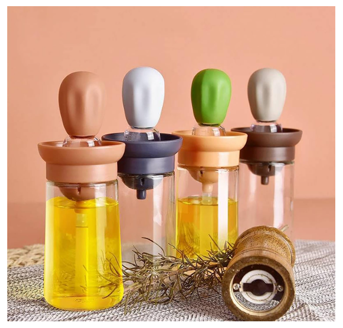 Glass Oil Dispenser with Brush, 2 in 1 Design, Dropper Measuring Bottle for Healthy Cooking Baking Pastry Grilling BBQ , 180ML