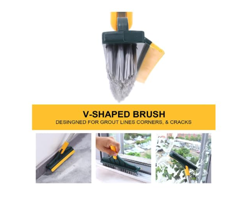 Bathroom Cleaning Brush with Wiper 2 in 1 Tiles Cleaning Brush Floor Scrub Bathroom Brush with Long Handle 120° Rotate Bathroom Floor Cleaning Brush (2 in 1 Cleaning Brush)