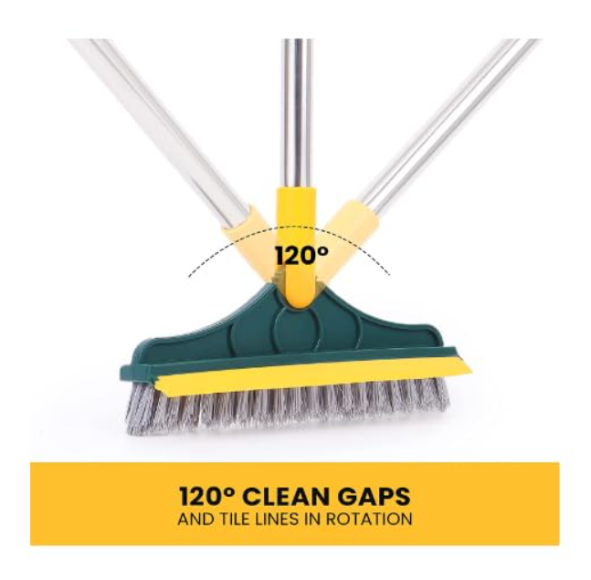 Bathroom Cleaning Brush with Wiper 2 in 1 Tiles Cleaning Brush Floor Scrub Bathroom Brush with Long Handle 120° Rotate Bathroom Floor Cleaning Brush (2 in 1 Cleaning Brush)