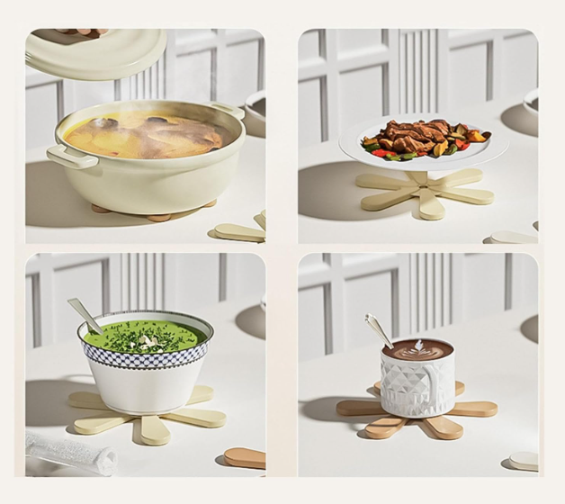 3X Folding Heat Insulation Pad Insulated Hot Pad for Pot Utensils Hot Dishes Round Base | 3 Silicone Trivet Mats 1 Stand