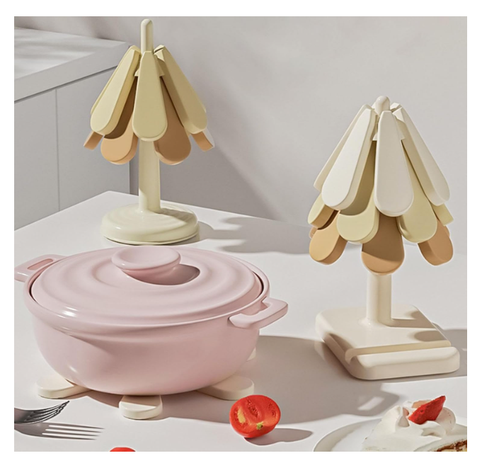 3X Folding Heat Insulation Pad Insulated Hot Pad for Pot Utensils Hot Dishes Round Base | 3 Silicone Trivet Mats 1 Stand