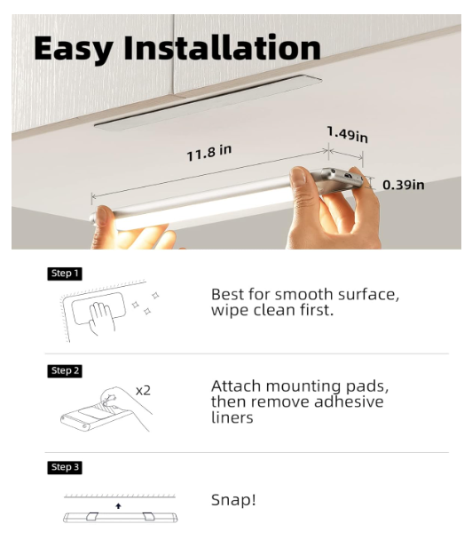 Rechargeable Motion Sensor Under Cabinet Light for Kitchen, Wardrobe, Stairs, Bedroom, Hallway