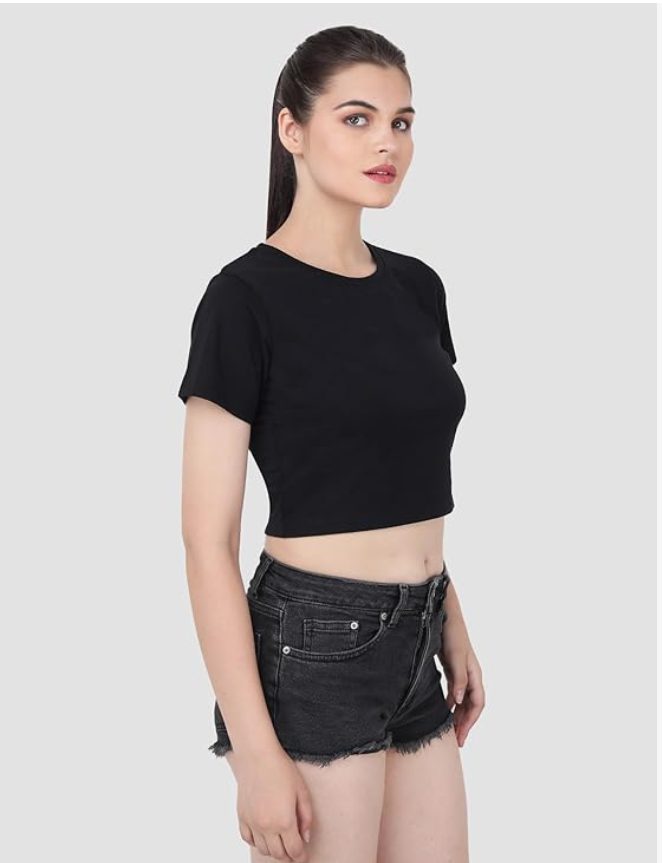 Essential Solid Black Crop Top – Soft, Stretchy & Stylish