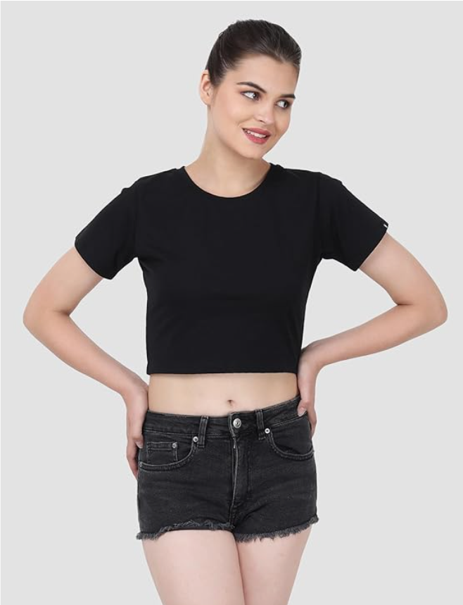 Essential Solid Black Crop Top – Soft, Stretchy & Stylish
