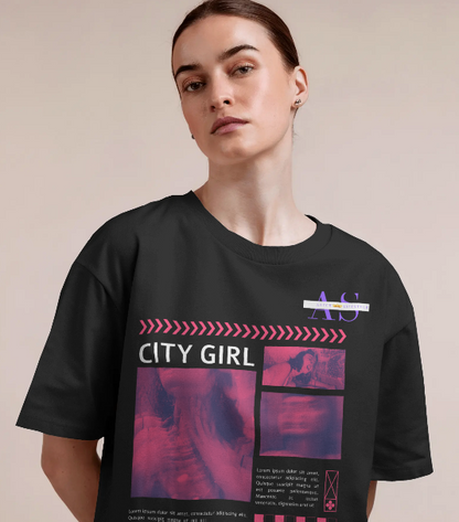 CITY GIRL – Tokyo Vibes Oversized Terry Tee for Women | ASTER STORE