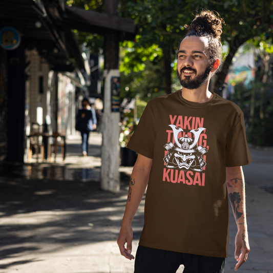 Samurai Mask Coffee Brown Printed T-Shirt