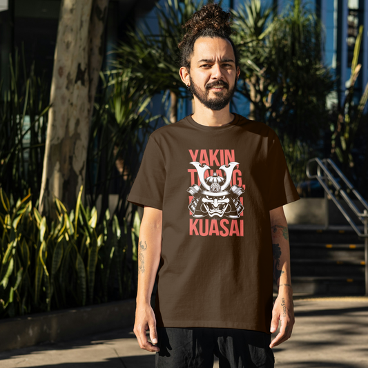 Samurai Mask Coffee Brown Printed T-Shirt