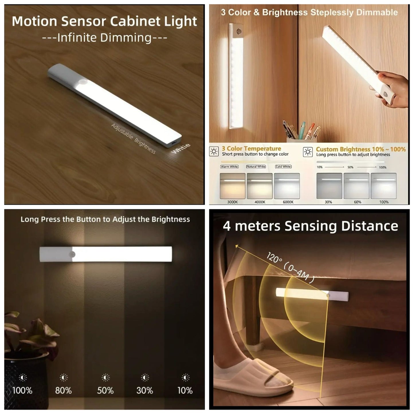 Rechargeable Motion Sensor Under Cabinet Light for Kitchen, Wardrobe, Stairs, Bedroom, Hallway