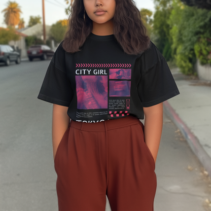 CITY GIRL – Tokyo Vibes Oversized Terry Tee for Women | ASTER STORE