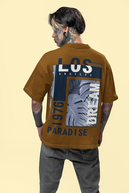 Brown Terry Oversized T-Shirt with Eagle & LA Paradise Print – ASTER STORE