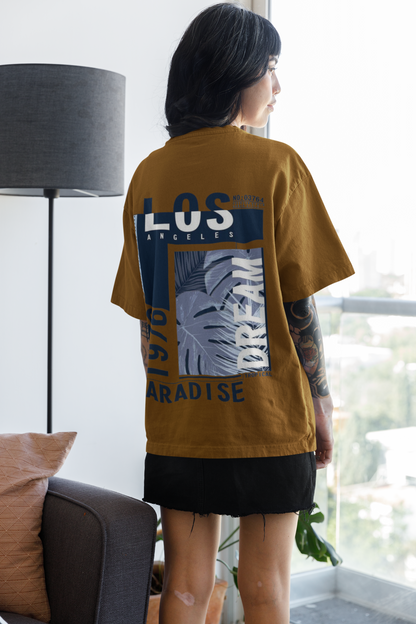 Brown Terry Oversized T-Shirt with Eagle & LA Paradise Print – ASTER STORE
