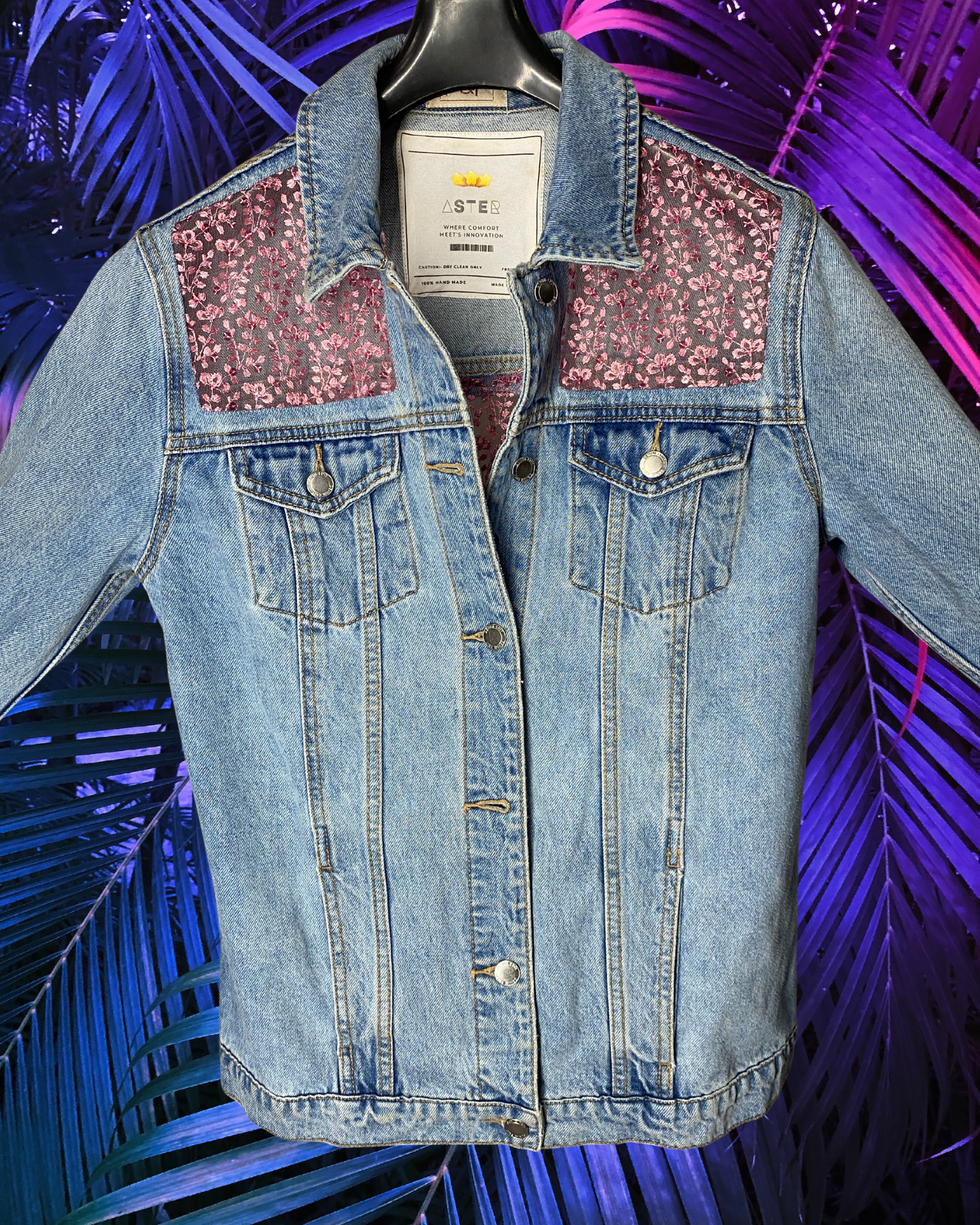 Sheer Beauty: Blue Denim Jacket with Pink Lace