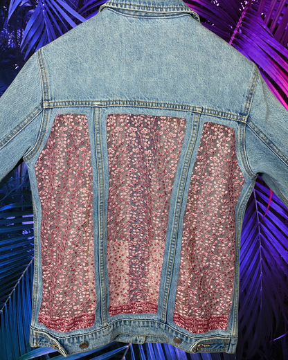 Sheer Beauty: Blue Denim Jacket with Pink Lace