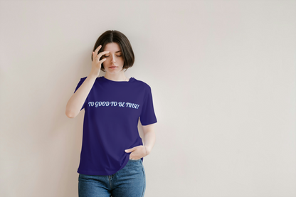 "TOO GOOD TO BE TRUE" Oversized Graphic Tee – Navy Edition by ASTER STORE