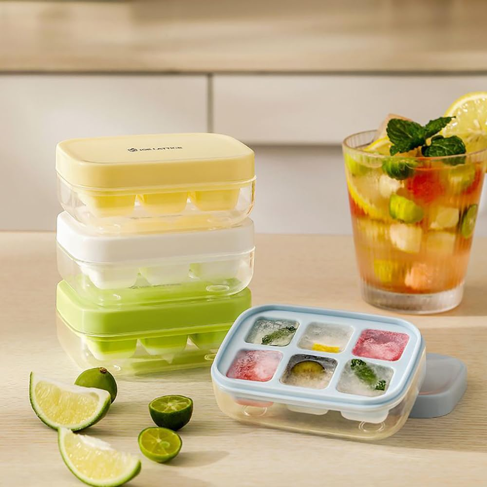 Small Pop-up Ice Cube Tray, 6 Compartment Ice Cube Tray(Blue, 4 Piece)
