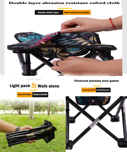 Portable Small Folding Stool For Camping (Leaves Blue, Basic)