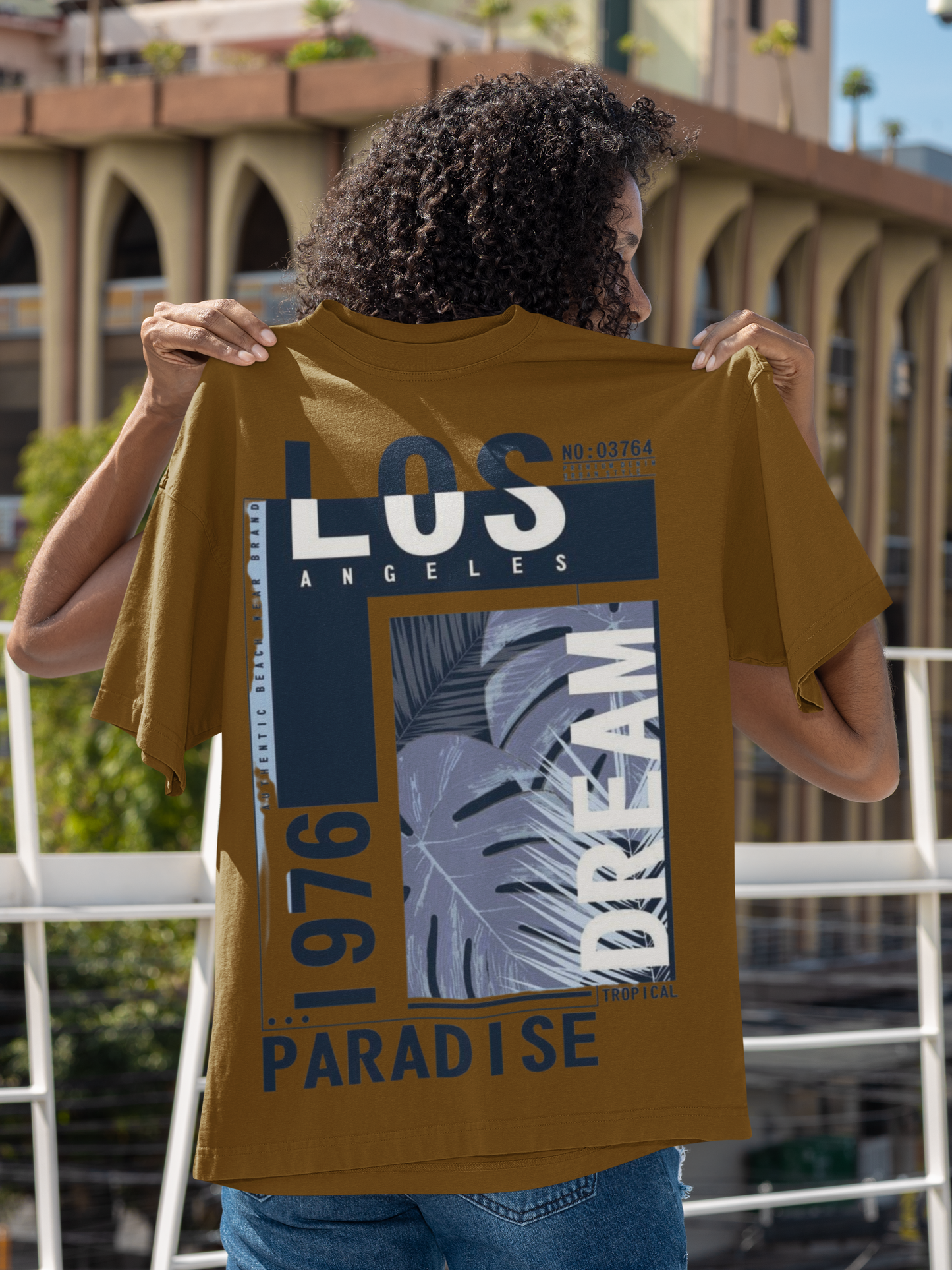 Brown Terry Oversized T-Shirt with Eagle & LA Paradise Print – ASTER STORE