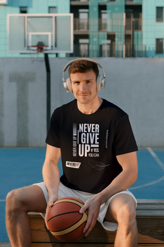 ASTER STORE  Unisex Oversized T-Shirt – “Never Give Up” Motivation Edition | Bold Typography Print