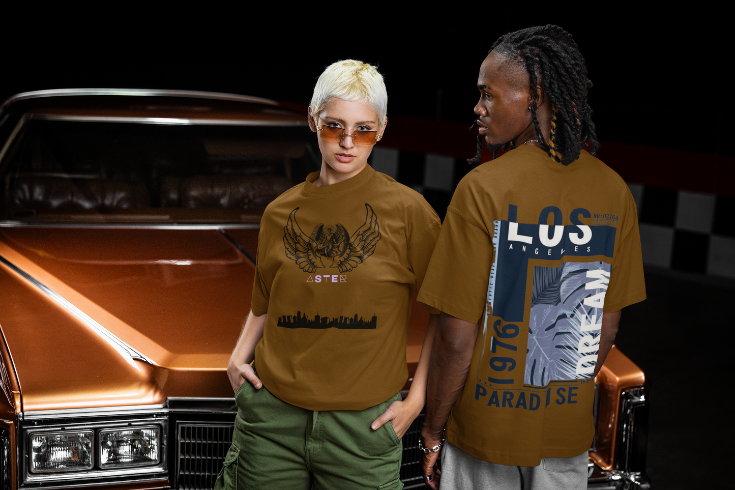 Brown Terry Oversized T-Shirt with Eagle & LA Paradise Print – ASTER STORE