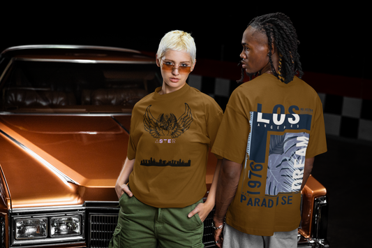 Brown Terry Oversized T-Shirt with Eagle & LA Paradise Print – ASTER STORE