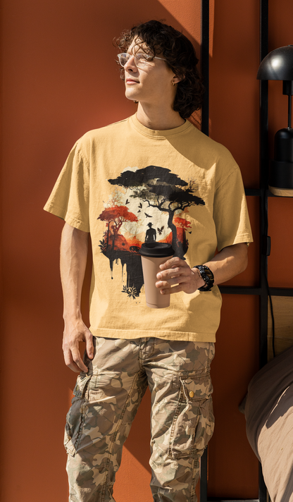 Terry Oversized Printed T-Shirt for Men – Safari Sunset Design | ASTER STORE