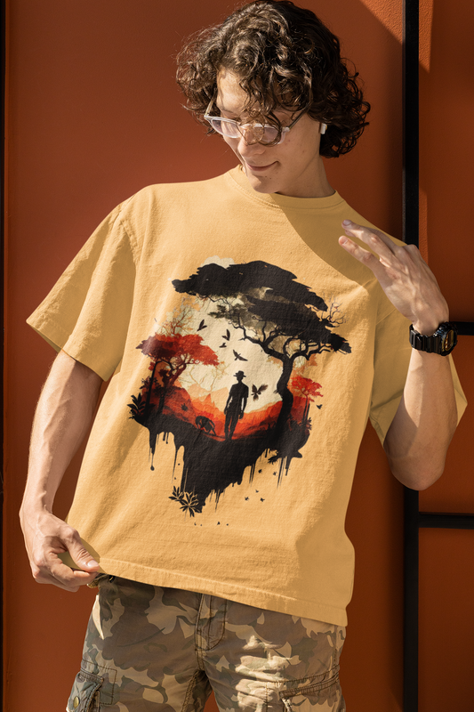 Terry Oversized Printed T-Shirt for Men – Safari Sunset Design | ASTER STORE