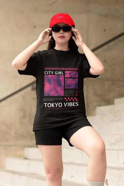 CITY GIRL – Tokyo Vibes Oversized Terry Tee for Women | ASTER STORE