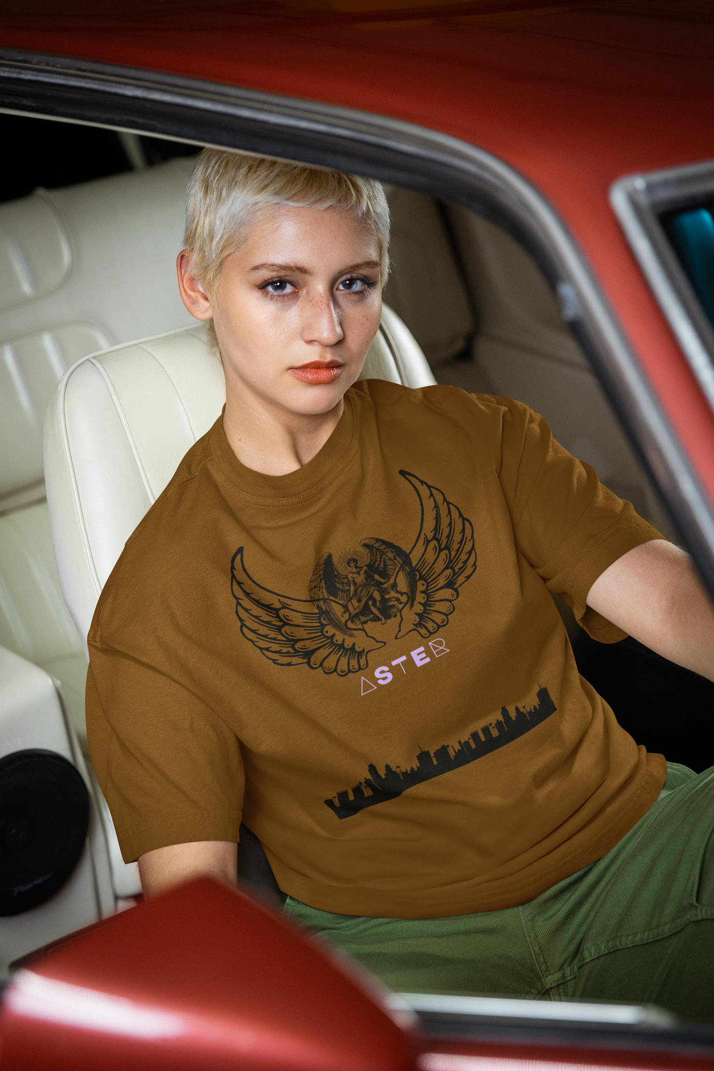 Brown Terry Oversized T-Shirt with Eagle & LA Paradise Print – ASTER STORE